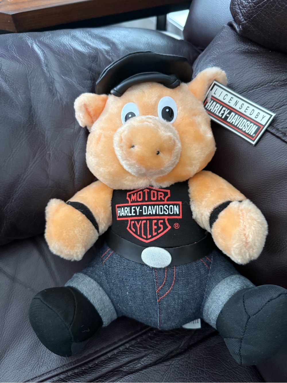 Vintage 1993 Harley-Davidson Plush Pig in Orange & Black Biker Outfit